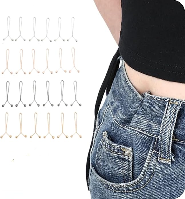 Pant Waist Tightener Buttons Pins, Removable Buttons No Need to Sew Detachable Button Pins Reusable Waist Cincher Clip Metal Brooch for Pants Jeans Skirts