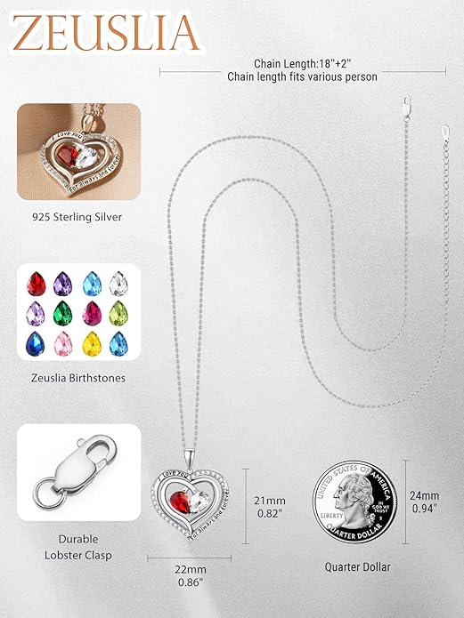 Valentine's Day Gifts for Wife 925 Sterling Silver Double Birthstone Pendant Necklaces I Love You for Always and Forever Necklace Anniversary Birthday Gifts for Wife Girlfriend Mom Her
