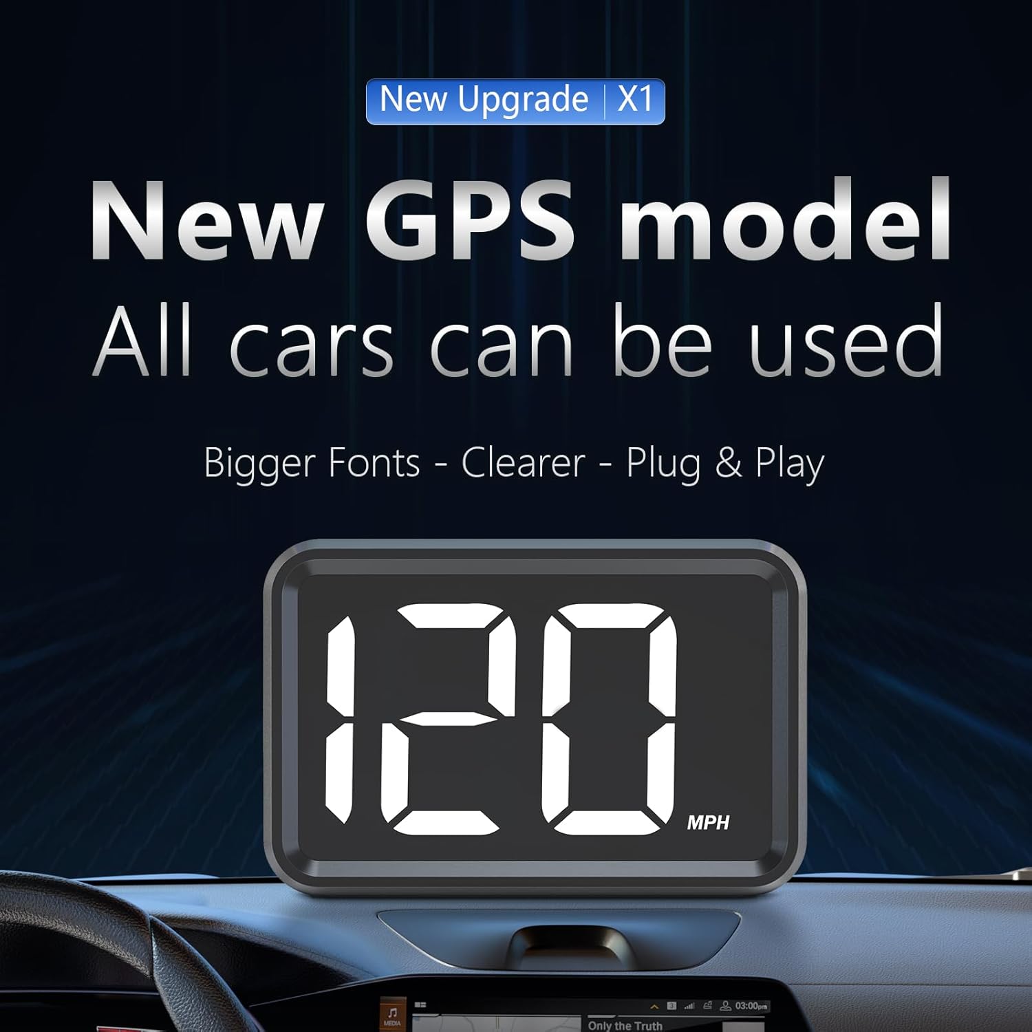 GPS Digital Speed Meter with MPH, Car Head Up Display for All Cars, USB Cable Plug & Play