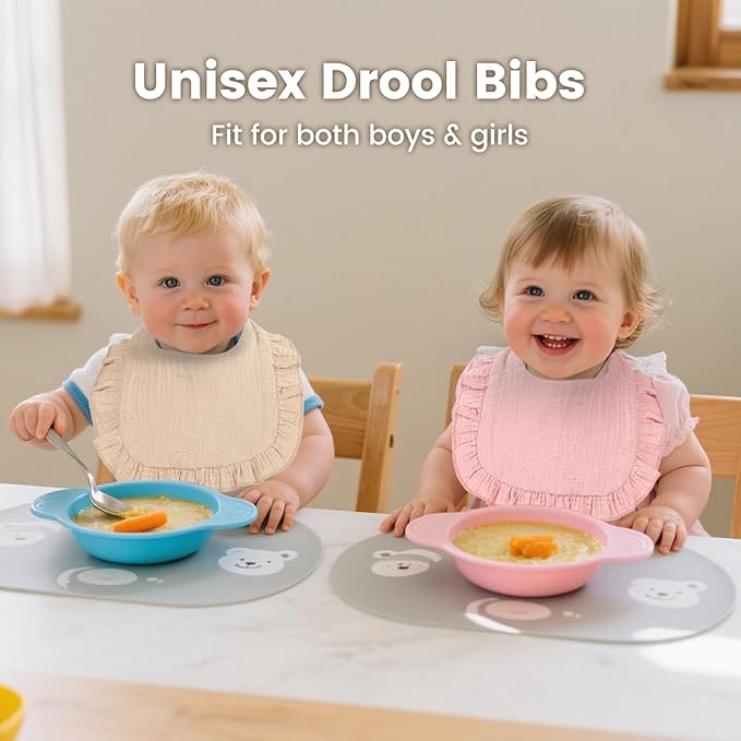 Oiomniv Muslin Baby Bibs, 6-Pack Bandana Drool Bibs Soft Cotton Adjustable Unisex Newborn, Toddler for Drooling Teething