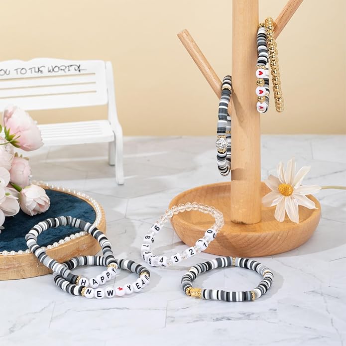 Friendship Beaded Bracelets for Women, Stackable Colorful Surfer Boho Clay Bead Stretch Bracelets