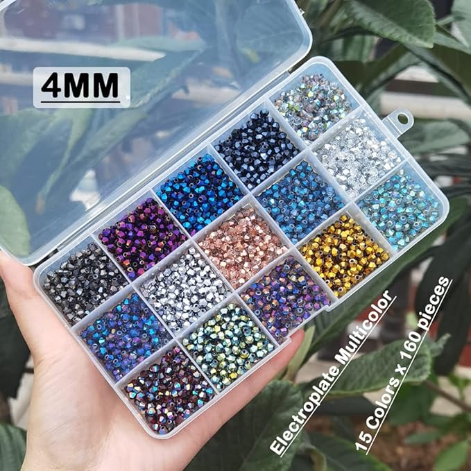 INSPIRELLE Approx 2400pcs 4mm Electroplated Multicolor Bicone Beads for Jewelry Bracelet Making Bulk Faceted Crystal Glass Briolette Beads