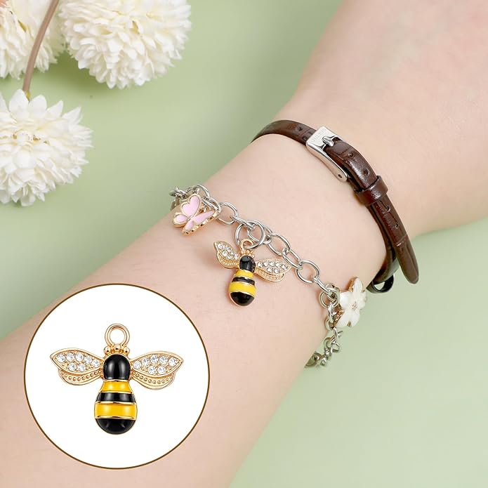 Larrel 30PCS Bee Charm Pendants with Rhinestone, Alloy Enamel Bee Charms Pendants, Cute Honeybee Charms for Jewelry Making, DIY Craft, Earring, Necklace and Bracelet