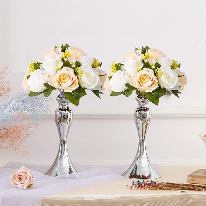 Flower Balls Table Rose Centerpieces: 2 Pcs Fake Flowers Champagne White | - Image 3