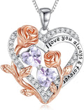 I Love You Birthstone Necklace, 925 Sterling Silver Heart Pendant with CZ Diamond Stones, Birthday Gifts for Women, Romantic Gift for Wife, Girlfriend, Her, Anniversary, Valentine's Day, Christmas