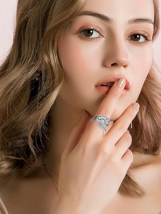 Midari Sun and Moon/Bee/Celtic/Life of Tree/Lotus Spoon Ring for Women 925 Sterling Silver Adjustable Ring Open Ring for Women Men Halloween Birthday Gift