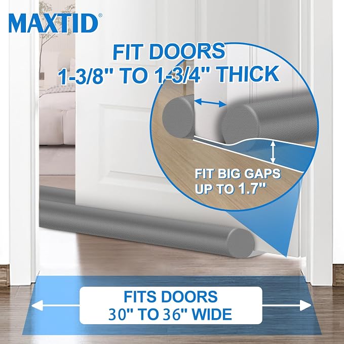 MAXTID Door Draft Stopper for Bottom of Door Weather Stripping Seal 36"Grey | - Image 4