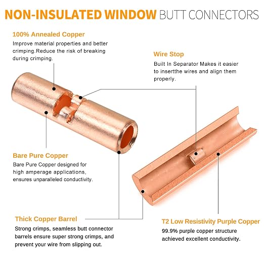 12-10 AWG Wire Splice Kit – 50 PCS 12-10 Gauge Bare Copper Non-Insulated Butt - Image 4
