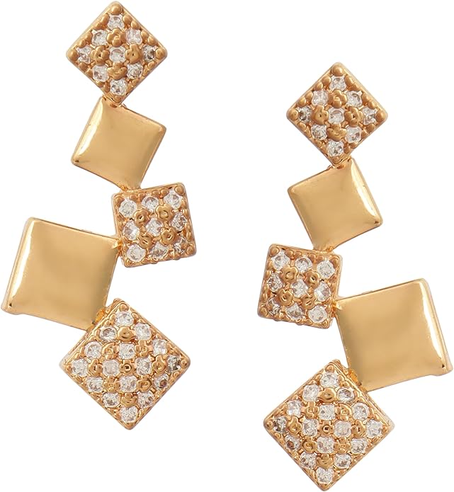 Nilu's Collection American Diamond Stone Studded | Rose Gold/Silver Plated | Anti Tarnish Jewellery Set for Women | Matching Earrings Perfect for Weddings and Special Occasions
