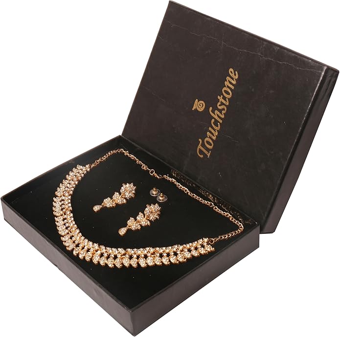 Touchstone Indian wedding jewelry set gold traditional necklaces for women statement rhinestone sets hollywood glamour style crystal stone bridal costume golden necklace