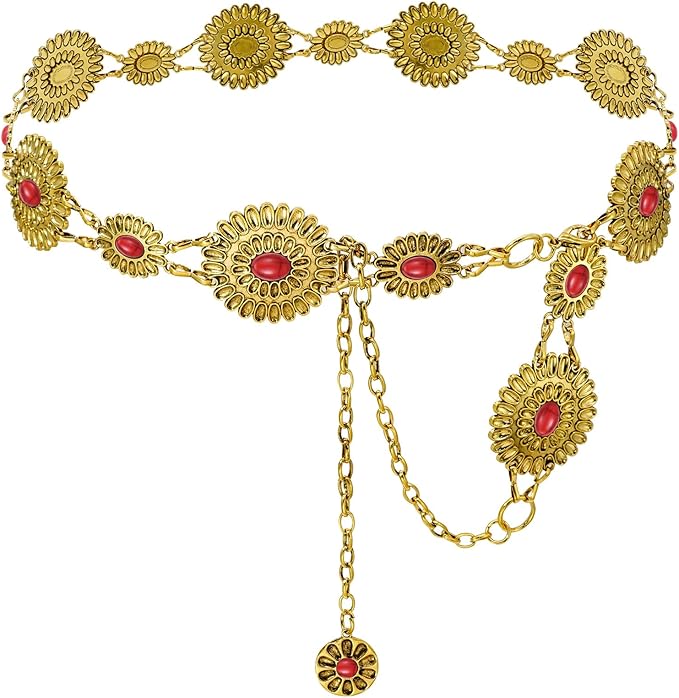 Women's Concho Chain Belt Western Cowgirl Metal Waist Chain Belt for Dress