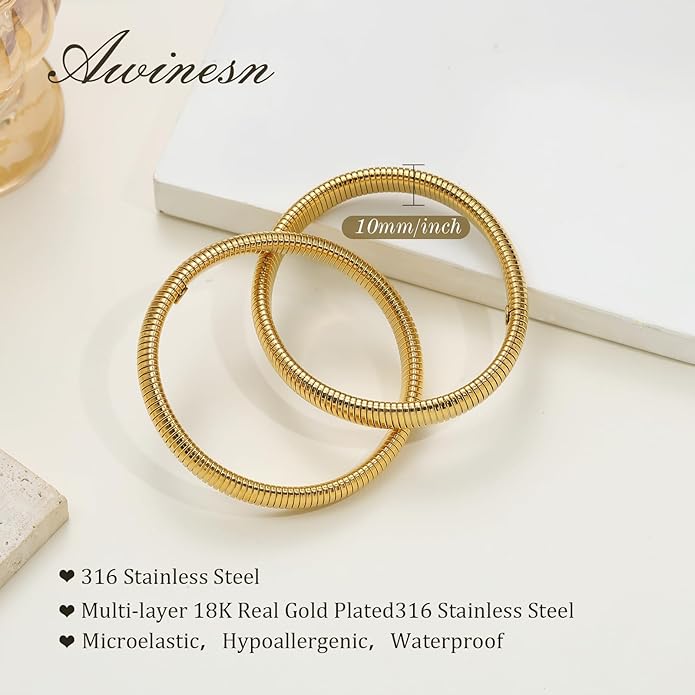 18K Gold Plated Bracelets for Women Gold Bangles for Women Chunky Bangle Bracelets for Women Bracelets Stack Tarnish Free Bangle Set of 3 for Women Accessories for Her Gifts