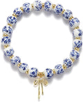 Beads Bow Charm Bracelet for Women Flower Vintage Bracelet Handmade Stretch Beaded Dainty Romantic Jewelry Gifts