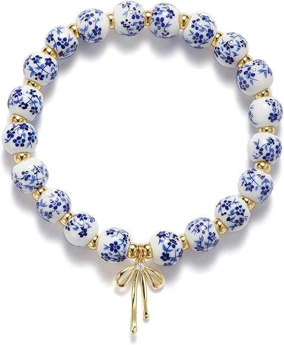 Beads Bow Charm Bracelet for Women Flower Vintage Bracelet Handmade Stretch Beaded Dainty Romantic Jewelry Gifts