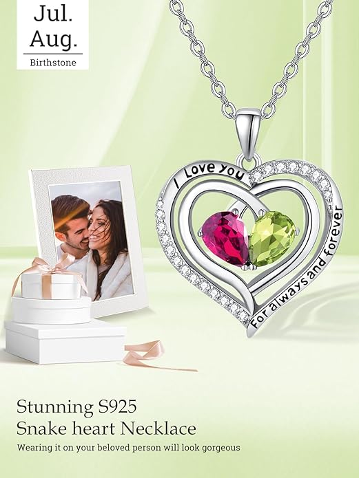 Valentine's Day Gifts for Wife 925 Sterling Silver Double Birthstone Pendant Necklaces I Love You for Always and Forever Necklace Anniversary Birthday Gifts for Wife Girlfriend Mom Her