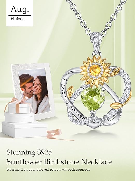 Valentine's Day Gifts for Wife 925 Sterling Silver Double Birthstone Pendant Necklaces I Love You for Always and Forever Necklace Anniversary Birthday Gifts for Wife Girlfriend Mom Her