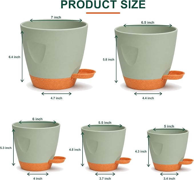 Self Watering Planter Pots for Plants, Drainage holes and saucers, - Image 2