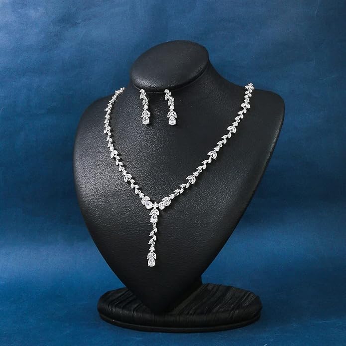 Bridal Wedding Jewelry CZ Set Marquise Teardrop Cubic Zirconia Pendant Necklace and Dangle Earring Bracelet Sets for Women
