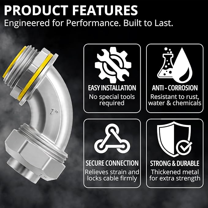1/2 Inch 90 Degree Liquid Tight Connector, corrosion resistant, 90° elbow - Image 3