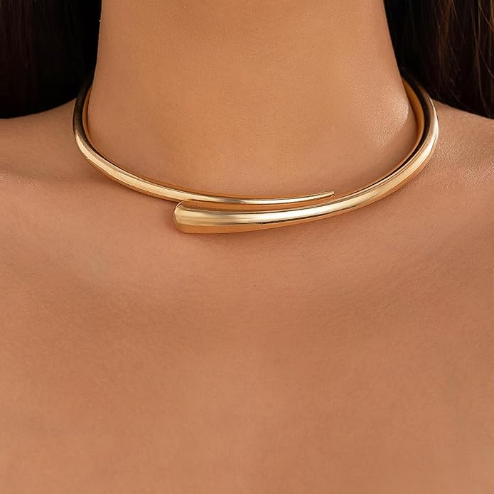 Chunky Gold Statement Necklace for Women - Thick Collar Choker Necklace, Bold Fashion Jewelry for Women