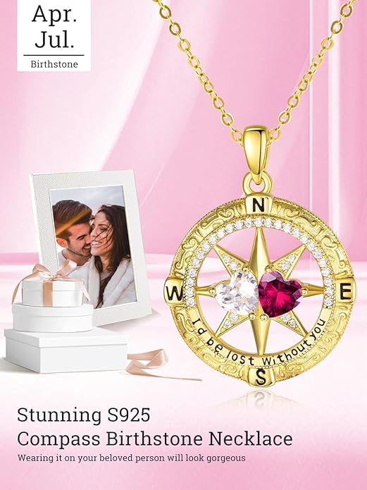 Valentine's Day Gifts for Wife 925 Sterling Silver Double Birthstone Pendant Necklaces I Love You for Always and Forever Necklace Anniversary Birthday Gifts for Wife Girlfriend Mom Her