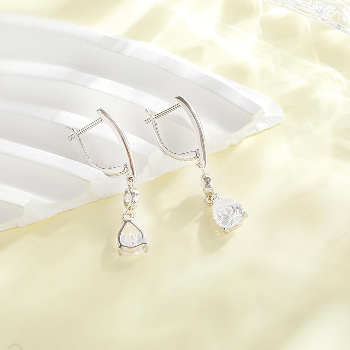 Dangle Earrings for Women Suited for Women Ladies' Trendy CZ Earring 14KGold/Silver Plated Dangling Earrings Jewelry Anti-allergy Hammered Lever-Back Drop Birthday Gift