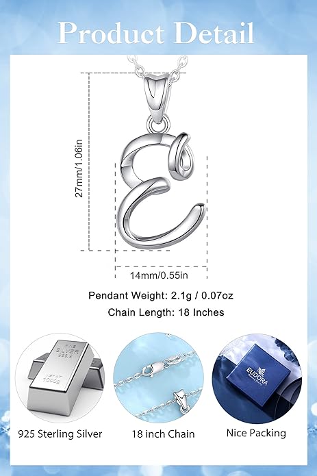 EUDORA Sterling Silver Initial Necklaces for Women, Classic 26 Letter Neckless Gifts for Girls, Sister, Mother Daughter, 18 inch Chain