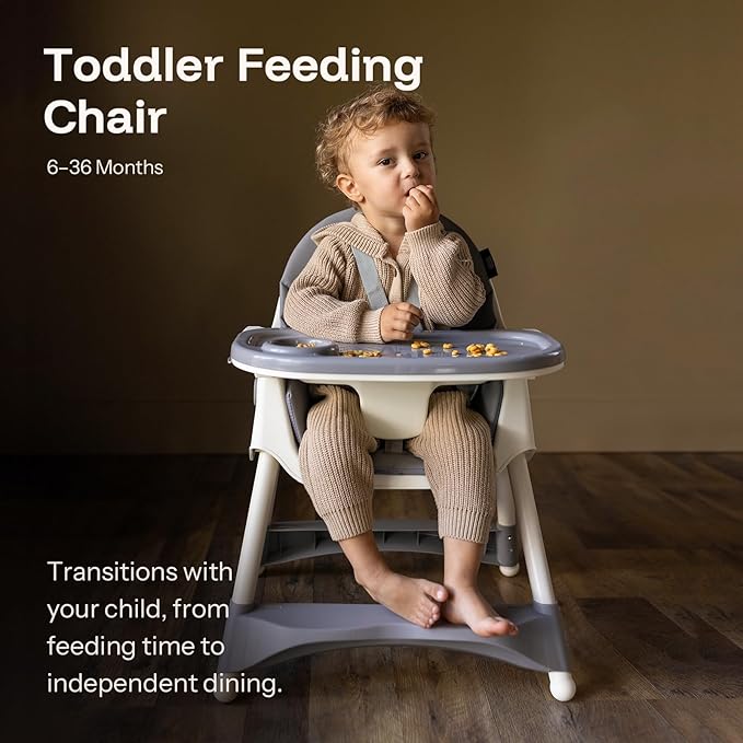 HARPPA 6-in-1 Convertible Baby High Chair for Toddlers, Foldable Highchair with Removable Tray for Eating & Playing, Adjustable 5-Point Safety Harness, Toddler High Chair with PU Cushion, Grey