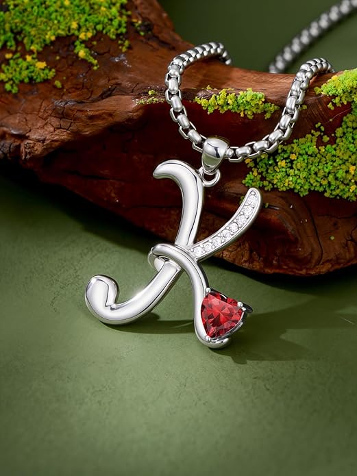 Valentines Day Gifts for Women Alphabet A to Z Initial Birthstone Pendant Necklaces for Women - 18k White Gold Plated Personalized Name Jewelry Valentine Mothers Day Birthday Gifts for Women Her Girlfriend