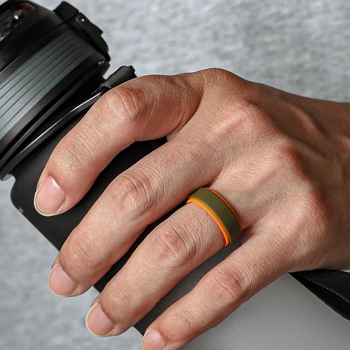 Egnaro Silicone Rings for Men 1/4/5/6/7 Multipack of Breathable Mens Silicone Rubber Wedding Rings Bands - Step Edge