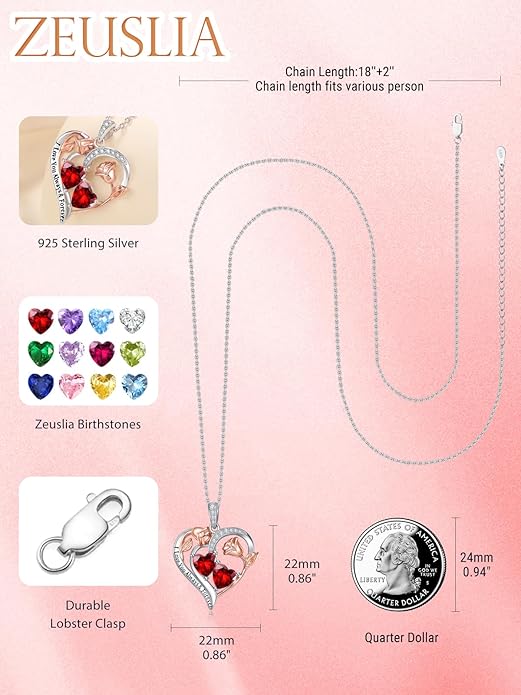 Valentine's Day Gifts for Wife 925 Sterling Silver Double Birthstone Pendant Necklaces I Love You for Always and Forever Necklace Anniversary Birthday Gifts for Wife Girlfriend Mom Her