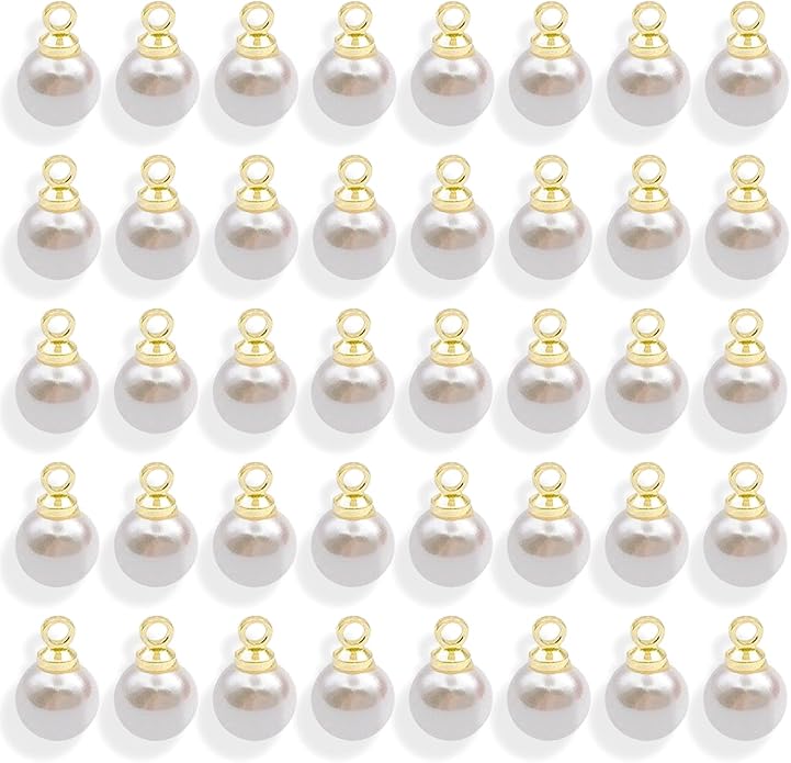 100PCS Faux Pearl Alloy Pendants, Round Pearl Golden Alloy Pendant with Loop, Elegant Pendants Charms for Jewelry Making Bracelets Necklaces Earring Keychain DIY Craft Findings
