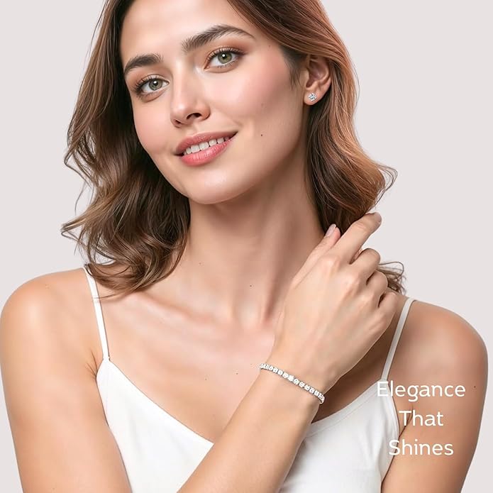 LOVE&LOVE Moissanite Tennis Bracelet for Women, Adjustable 18K Gold Plated 925 Sterling Silver Bracelet, 3/4mm D VVS1 Round Cut, Luxury Jewelry Gift for Wife Mom Girlfriend Birthday Anniversary