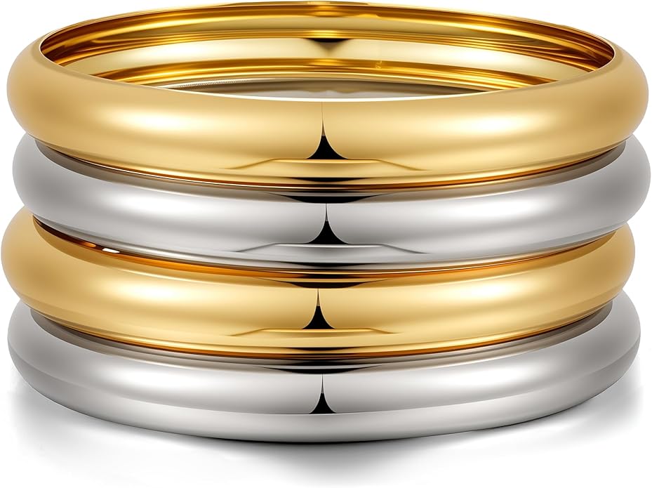 YEEZII Gold Bangle Bracelets for Women, 7Pcs 14K Gold Plated Boho Indian Multi Stackable Textured Bracelets, Chunky Bangles Set for Women Jewelry Gifts