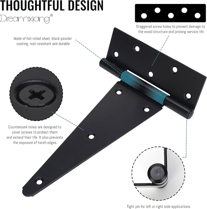 10 Inch T-Strap Gate Hinges, Heavy Duty Shed Barn Door Hinges, Yard Gate - Image 3