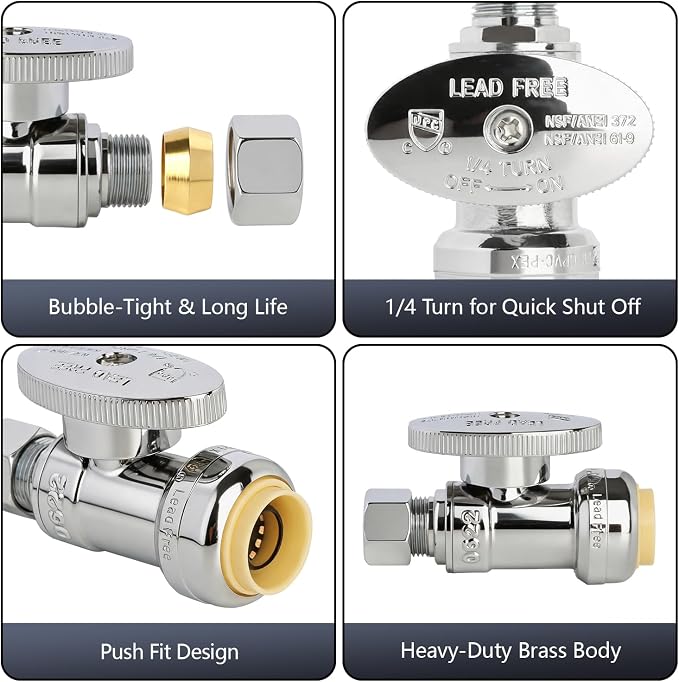 WiseWater Push Connect Straight Stop Valve 1/2" x 3/8" | Quarter Turn - Image 3