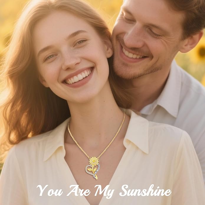 Valentine's Day Gift for Her-18k Gold Plated Sunflower Necklace for Women Wife Anniversary Birthday Gifts for Wife Her You Are My Sunshine Pendant Necklaces Gold Jewelry Gifts for Girlfriend Mom