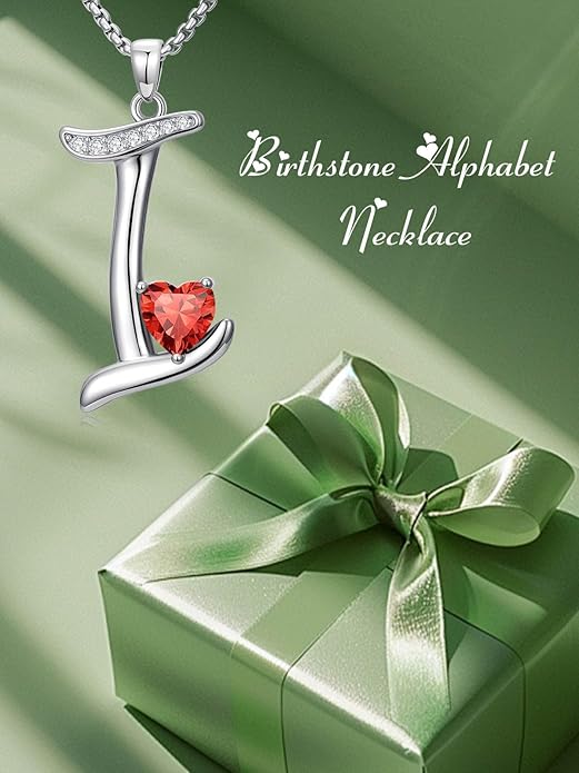 Valentines Day Gifts for Women Alphabet A to Z Initial Birthstone Pendant Necklaces for Women - 18k White Gold Plated Personalized Name Jewelry Valentine Mothers Day Birthday Gifts for Women Her Girlfriend
