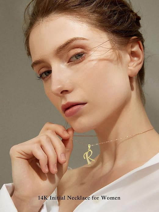 14k Gold Initial Necklace for Women, Solid Gold Moissanite Letter Pendant Necklaces Jewelry for Her Birthday Valentines Day Gifts for Mom Wife Christmas Gifts for Girlfriend Sister