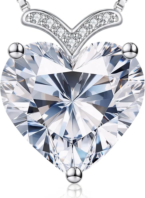 Forever Love Heart Pendant Necklaces for Women, 2-5 Carat Heartshape Moissanite Sterling Silver Pendant Jewelry, Ideal Anniversary Present or Birthday Gifts for Wife Her Girlfriend Mom Daughter
