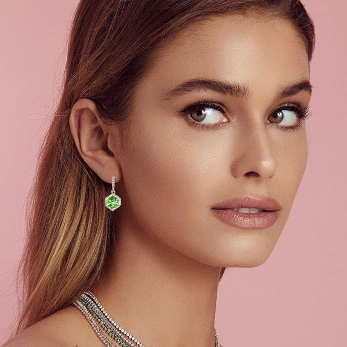 Austrian Crystal Cube Drop Dangle Earrings for Women 14K Gold Plated Hypoallergenic Jewelry