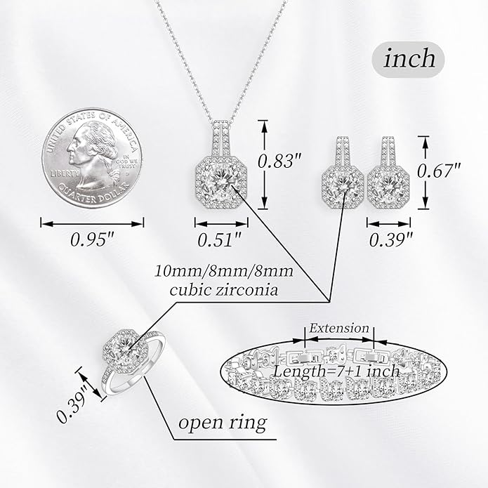 GZWHD Jewelry Set for Women CZ Earrings Necklace Ring Bracelet Set Prom Party Wedding Jewelry Gift for Mother Friend Wife