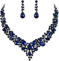 BriLove Women's Wedding Bridal Austrian Crystal Teardrop Cluster Statement Necklace Dangle Earrings Jewelry Set