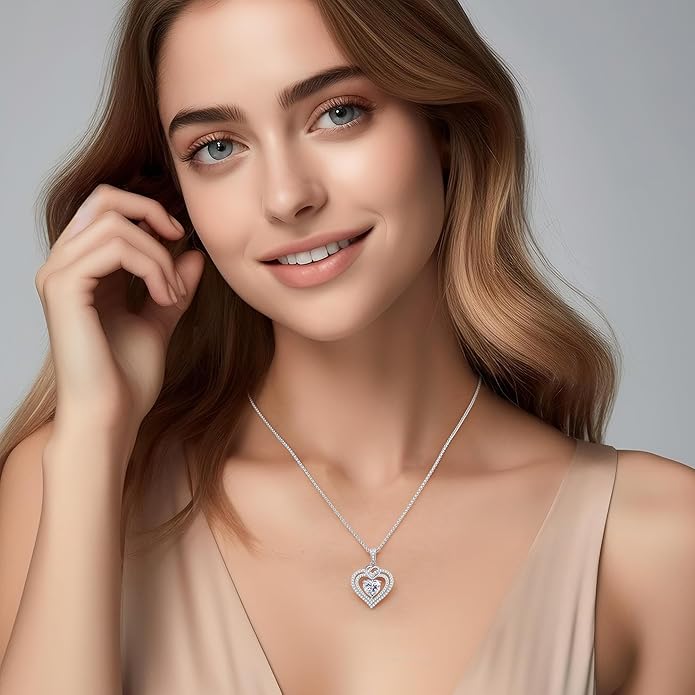 OOBEE Valentines Day Gift Moissanite Heart Necklaces for Women, 1- 4 Carat Moissanite 925 Sterling Silver 14K Gold Plated Pendant Necklace, Ideal Anniversary Birthday Christmas Mothers Day Jewelry Gifts for Mom Wife Her Girlfriend Daughter