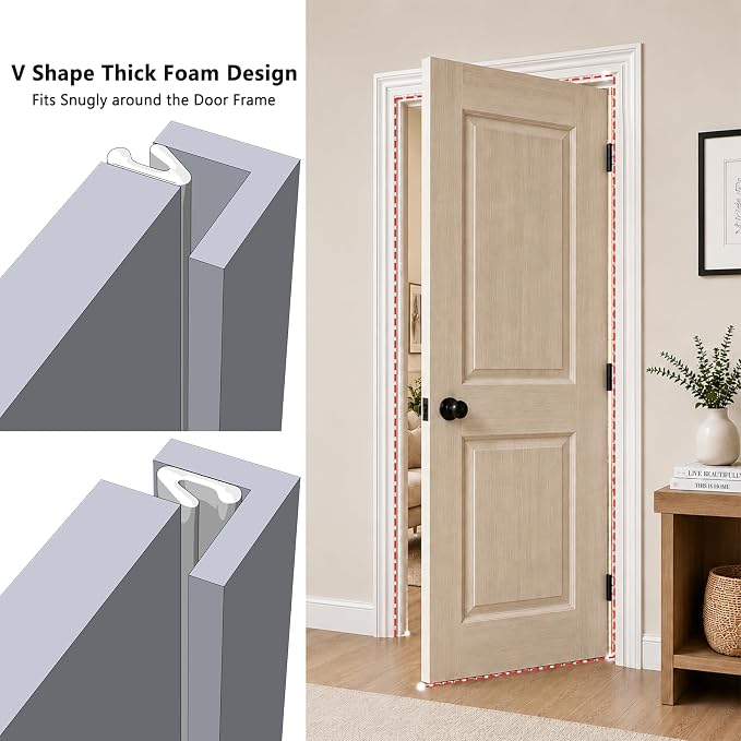 19.6 Ft V Shape Weather Stripping Door Seal Window Insulation Strip | Dense Foam - Image 4