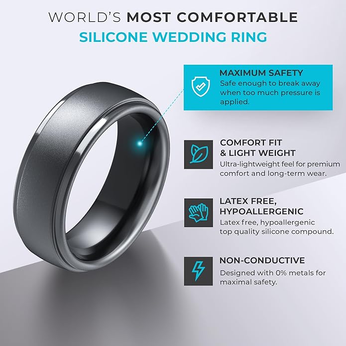 ThunderFit Silicone Rings for Men - 7 Rings / 4 Rings / 1 Ring Step Edge Rubber Wedding Bands 10mm Wide - 2.5mm Thick