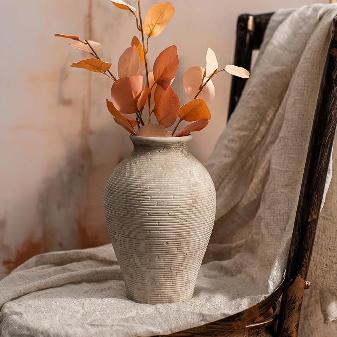 9.06 Inch Tall Vintage Ceramic Flower Vase, Rustic Farmhouse Vase - Image 9