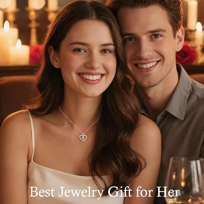 LOUISA SECRET Infinity Double Birthstone Necklace, 925 Sterling Silver Tiny Pendant Heart Necklace for Women Wife Her, Best Jewelry Gift Heart Jewelry Meaningful Gift for Valentine's Day, Christmas, Birthday Anniversary