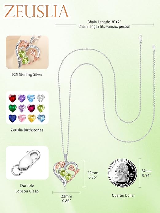 Valentine's Day Gifts for Wife 925 Sterling Silver Double Birthstone Pendant Necklaces I Love You for Always and Forever Necklace Anniversary Birthday Gifts for Wife Girlfriend Mom Her