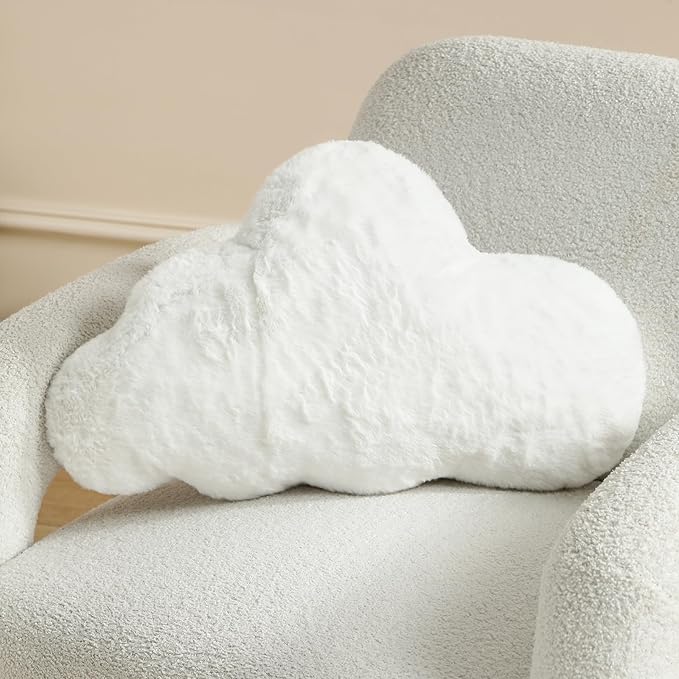 YRXRUS Cloud Pillows, White Cloud Shaped Pillow, Decorative Throw Pillow Gifts, Cute Plush Room Decor, Fluffy Faux Rabbit Fur 9.5"x16" Pillows for Living Bedroom Kids Room